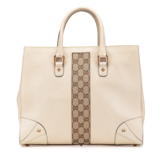 Pre-Loved Gucci Calfskin and GG Canvas Nailhead Tote - Picture 1 of 12